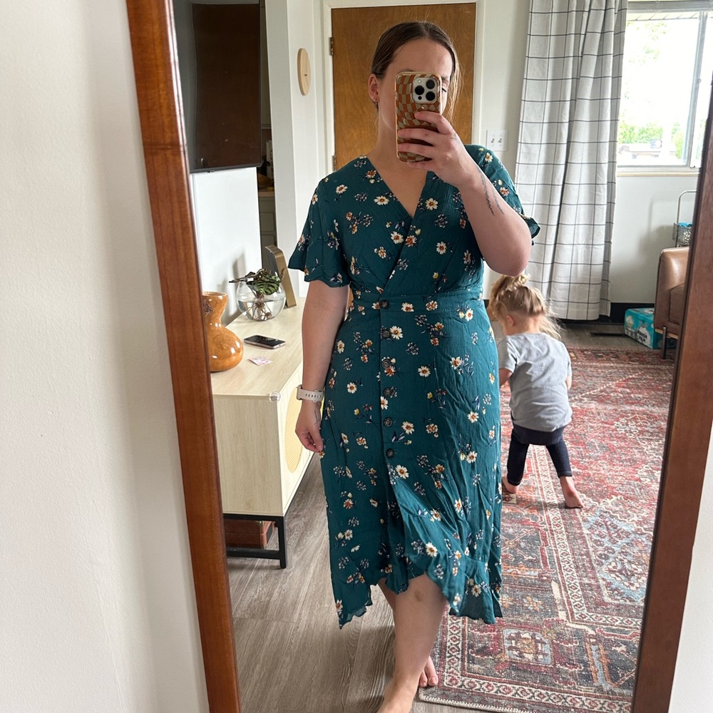 Teal Floral Wrap Dress